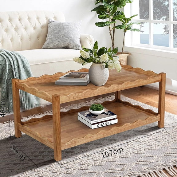 YWEN Modern 2-Tier Coffee Table  Rectangular Tea Tables & Center Table with Open Storage Shelf, Solid Rubberwood Legs, Sturdy & Easy Assembly.Sofa Side Tables for Living Room, Apartment,Dorm,Outdoor