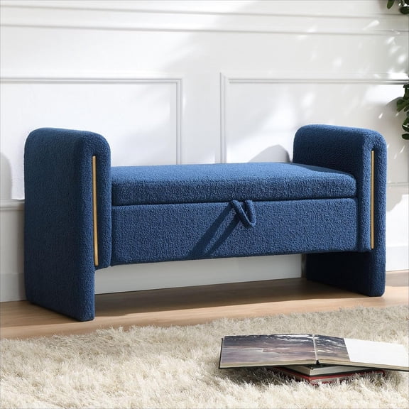 YWEN Modern 52" Storage Ottoman Bench, Upholstered End of Bed Storage Bench with Armrests, Entryway Bench, Teddy Foot Rest Stool for Living Room Hallway Bedroom