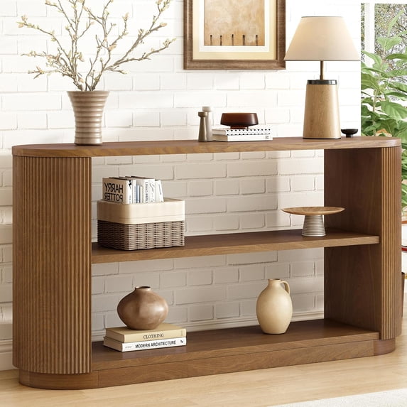YWEN Modern Curved Console Table 59-Inch Oval Fluted Entry Sofa Table ...