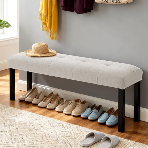 YWEN Modern Tufted Linen Dining Bench Seat,Loveseat - Farmhouse Style Dining Table Bench for Kitchen, Entryway, or Bedroom (250lbs Capacity) - Versatile Entryway Benches, Shoe Bench, or Bed Benchs