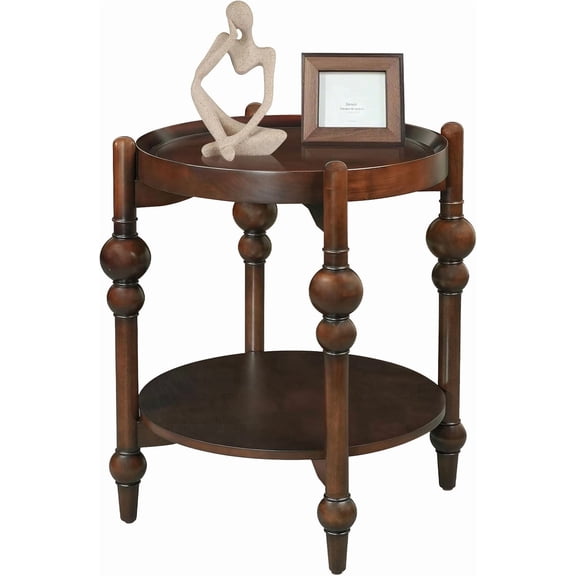 YWEN Nesting End Table for Living Room,Round Solid Wood Frame Nest Side Tables with Storage,Retro Accent Center Table for Small Space Apartment (25''D24''H-Dark Brown)