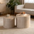 thumbnail image 1 of YWEN Nesting Round Coffee Table Set of 2, Small Circle Accent End Table for Small Spaces, Wooden Center Table, Morden Drum Side Table for Living Room, Fully Assembled, 1 of 16