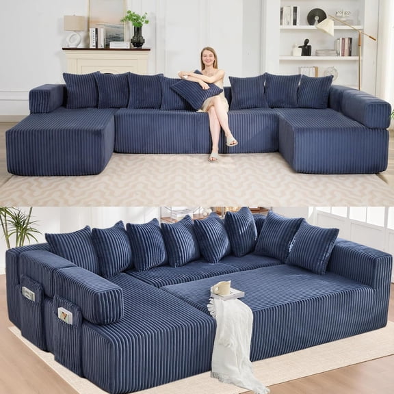 YWEN Oversized Cloud Boneless Couch with Chaise, 146" Modern U Shape Modular Deep Seat Sectional Sofa, Comfy Corduroy Upholstered Couches for Living Room, No Assembly Required