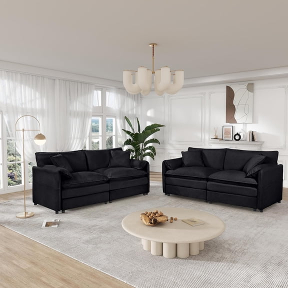 YWEN Oversized Deep Seat 2 Piece Loveseat Sofa Set, Modular DIY Combination Chenille Cloud Couch with 4 Pillows for Living Room Office