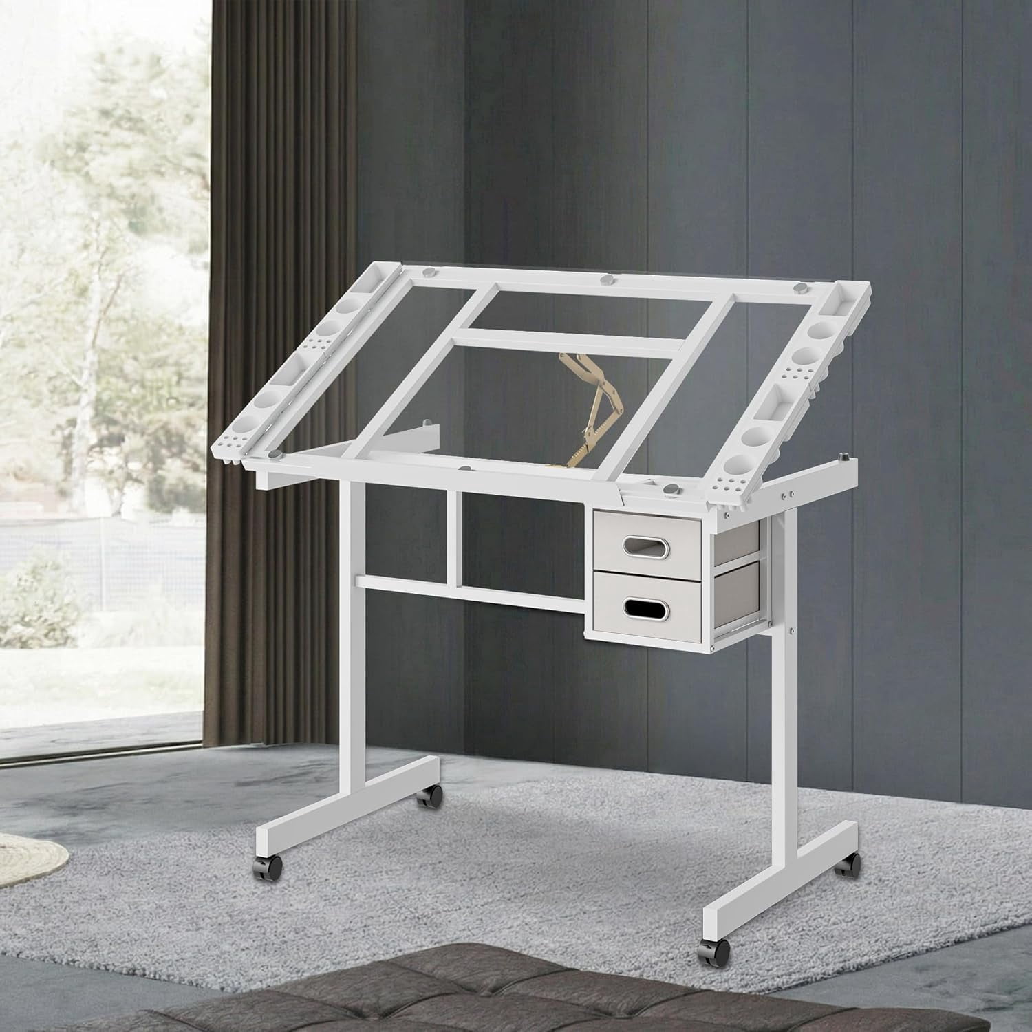 YWEN Rolling Drafting Table on Wheels, Painting Table Art Craft Desk ...