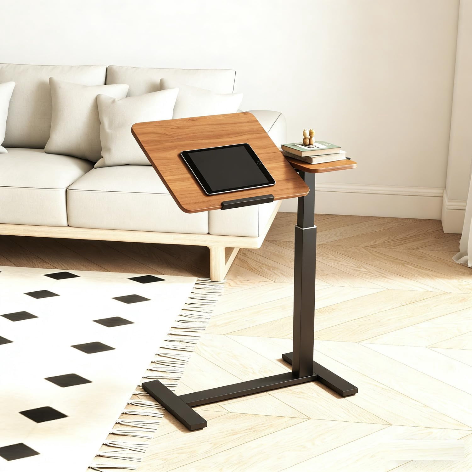 YWEN Small Mobile Standing Desk with Wheels, Adjustable Overbed Bedside Table with Flip Desktop, Rolling Laptop Desk for Hospitall & Home Office