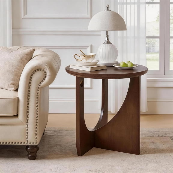 YWEN Solid Wood Side Table, 19.68" Rustic End Table for Living Room, Natural Wooden Accent Table, Small Round Corner Nightstand for Couch, Bedroom, Balcony, Walnut