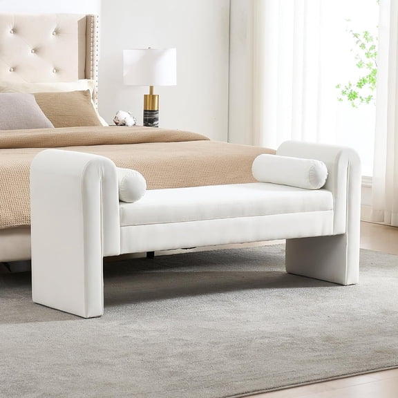 YWEN Storage Bench for Bedroom End of Bed, Velvet Upholstered Rolled Armed Button Tufted Sofa Stool Bench, Storage Ottoman Couch Long Bench with Solid Wood Legs