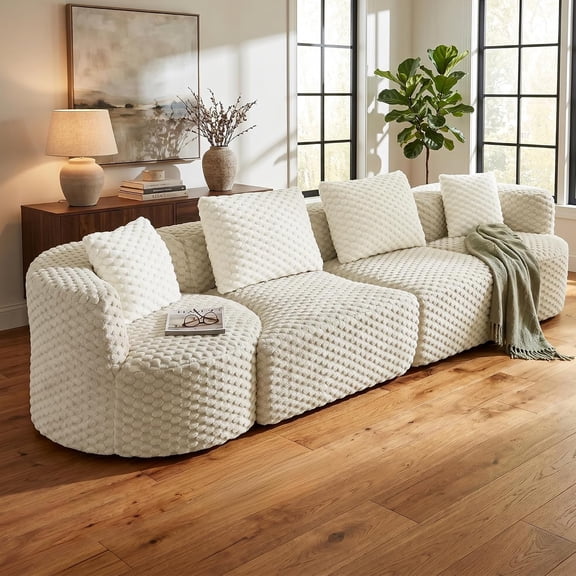 YWEN Stylish 137.8 Inch Modular Sectional Sofa in Cozy Bubble Velvet Design Full Compression Packaging for Easy Setup and Flexible Arrangement for Apartments, Studios, or Living Space