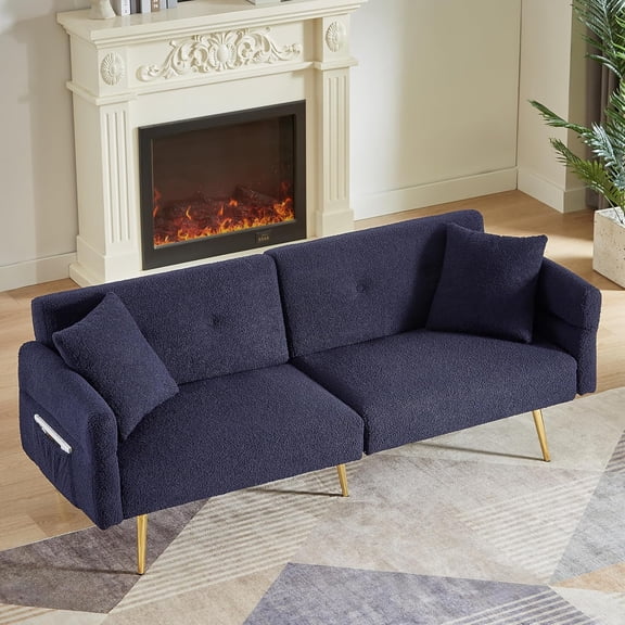 YWEN Teddy Futon Sofa Bed Modern Folding Futon Set Convertible Recliner Lounge Sleeper Couch with Adjustable Armrest and Backrest for Living Room Apartment