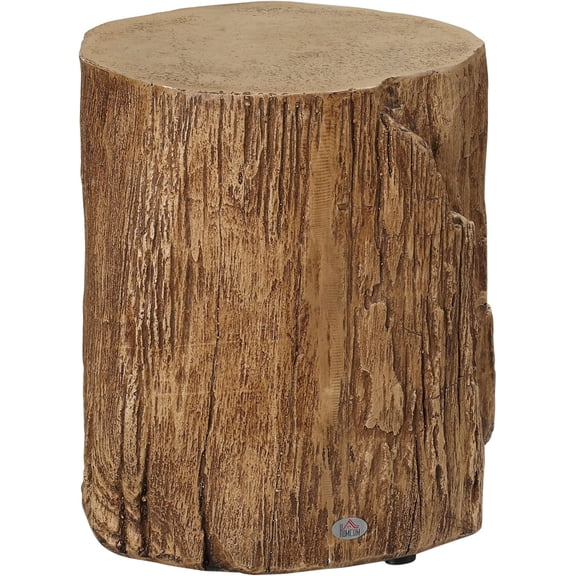 YWEN Tree Stump Stool, Decorative Side Table with Round Tabletop, Concrete End Table with Wood Grain Finish, for Indoors and Outdoors, Natural