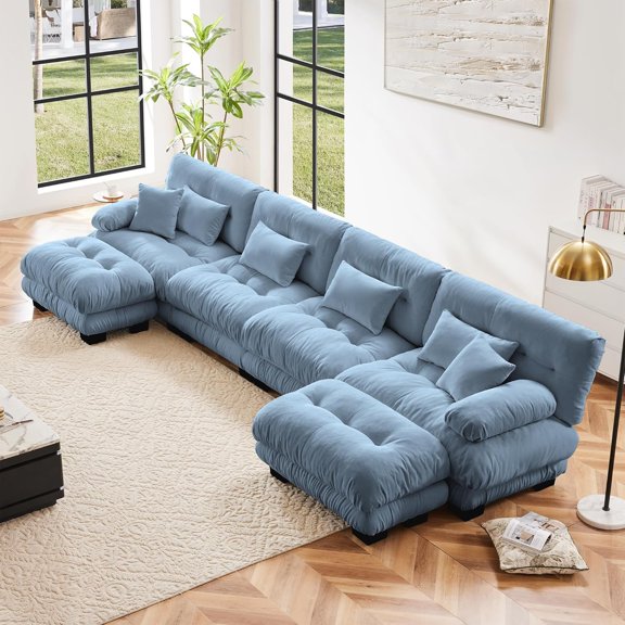 YWEN U Shaped Couch Modular Sectional Sofa, Modern Deep Seat Cloud Couch, Oversized Modular Couches for Living Room, Comfy Chenille Sofa Bed with Round Armrests 6 Pillows, Sofas for Bedroom