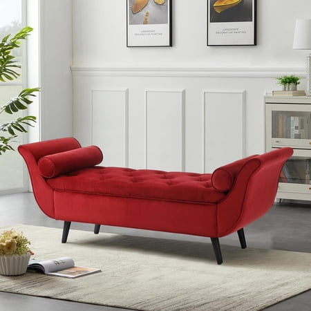 YWEN Velvet Storage Bench for Bedroom End of Bed, 65" Upholstered Rolled Armed Button Tufted Stool Bench, Storage Ottoman Long Bench with with 2 Pillows for Entryway
