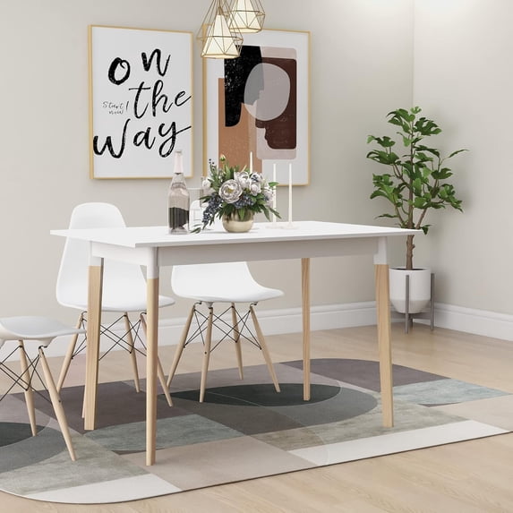 YWEN Wood Dining Table White Kitchen Table Modern Rectangular Dinner ...