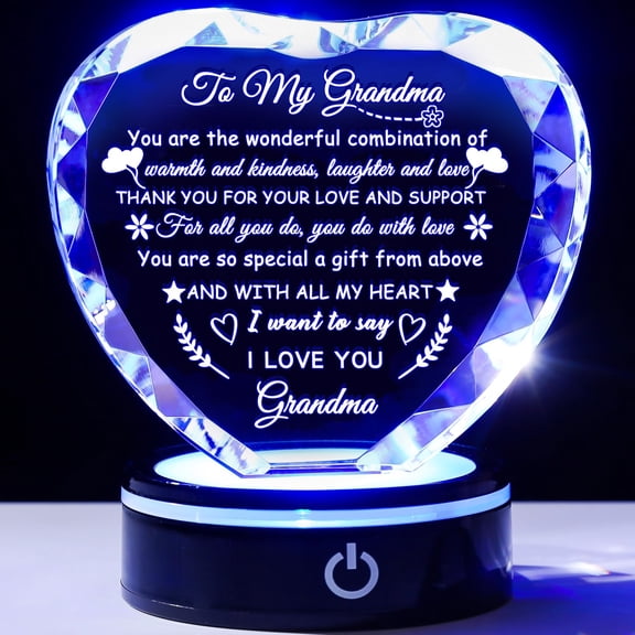 YWHL Gifts for Grandma with Colorful LED Base, Heart Crystal Grandma Birthday Gifts, Great Gift Ideas for Grandmother on Mothers Day Valentine Thanksgiving from Granddaughter or Grandson Y101