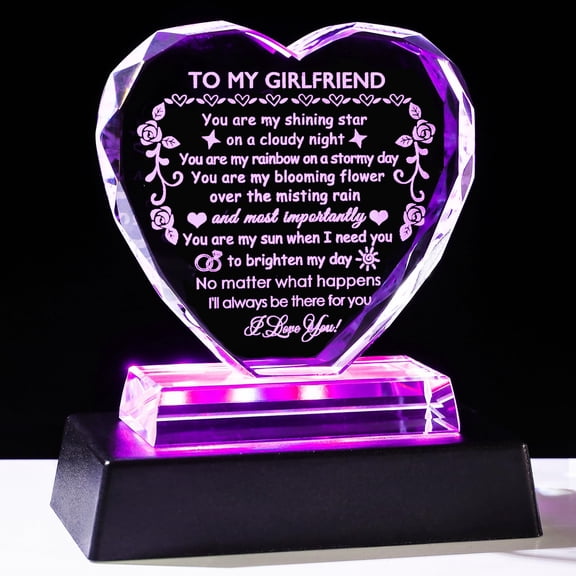 YWHL Romantic Gifts from Boyfriend, To My Crystal Heart Shaped Keepsake with Colorful Light Base, Birthday Gift, Gifts for on Anniversary Valentine C113