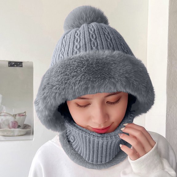 YWIYIUD 1 PC Hat with Scarf Set, Women's Outdoors Windproof Scarf Hat, Knitted Ski Cap Set, Outdoor Fleece Lined And Thickened Warm Hat Winter Scarf Hats Set SnowCaps