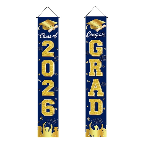 YWIYIUD 1 Pair Graduation Decorations, Door Porch Signs, Hanging Grad Banner Congrats Grad Banner Porch Sign for Front Door, Graduate Door Banners Graduation Party Decor Supplies 71x12inch