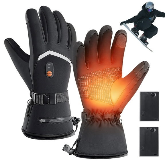 YWIYIUD 1 Pair Rechargeable Heated Gloves for Men & Women , Electric Heated Touchscreen Gloves with 3 Heat Levels , Winter Waterproof Ski Glove for Snowbording, Camping, Hiking
