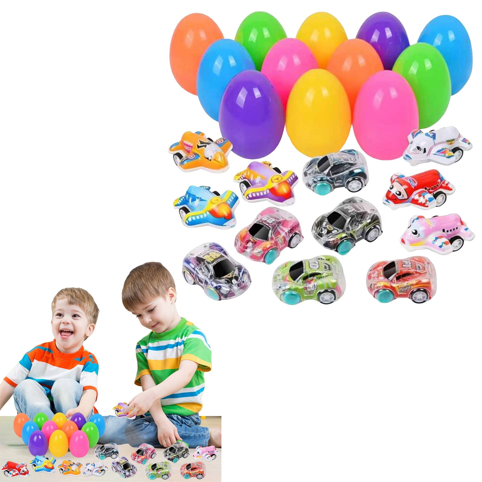 YWIYIUD 12 Pack Prefilled Easter Eggs with PullBack CarToys,Mini AnimalCars Easter Gifts Cute Easter Gifts BasketStuffers Easter Egg Fillers for EggHunting Holiday School Classroom PartyFavors
