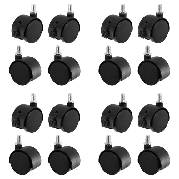 YWIYIUD 16 Pcs 1.6 Inch Swivel Stem Caster Wheels Replacement Casters, Stem Caster Wheels, Chair Wheels Twin Caster Wheels with Locking Brake