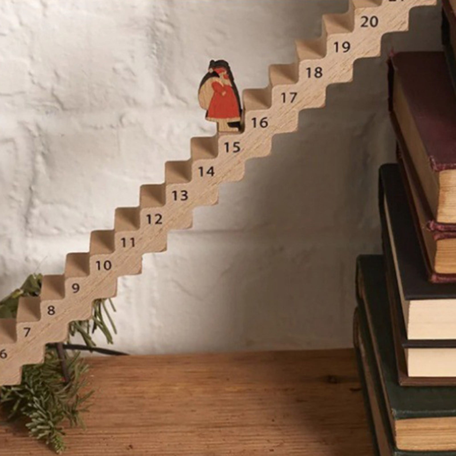 YWIYIUD 16inch Wood Stairs Christmas Advent Calendar, Santa's Staircase ...