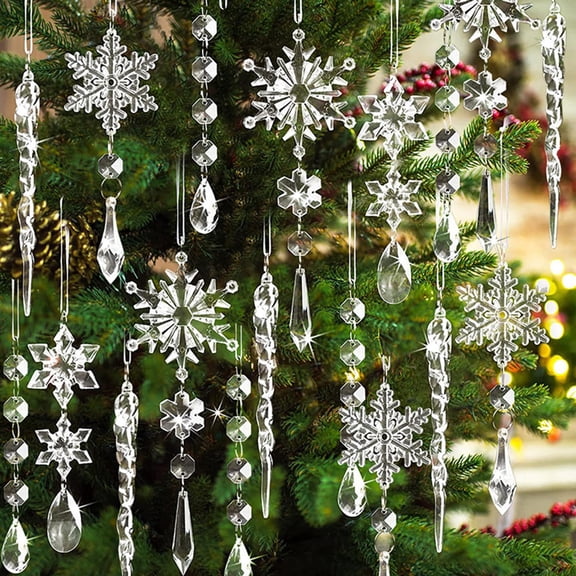 YWIYIUD 18 Pcs Christmas Decorations Snowflake Ornaments for Tree Decorations, Acrylic Hanging Ornaments for Christmas Home Tree Window Party Decor Xmas NewYear Themed Birthday Decor