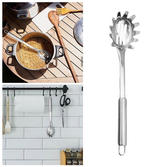 YWIYIUD 1PC 12inch Pasta Fork Stainless Steel Pasta Spoon, Heavy Duty Metal Spaghetti Spoon Kitchen Utensils, Stainless Steel Pasta Fork with Handle, Spatula Frying Pasta Spoon