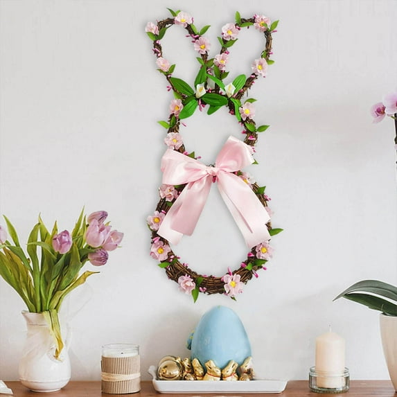 YWIYIUD 1PC 20inch Easter Wreaths Door Hanging Garland with Eggs , Artificial Eggs Rabbits Easter Decoration Home Indoor Outdoor, Hanging Wreath