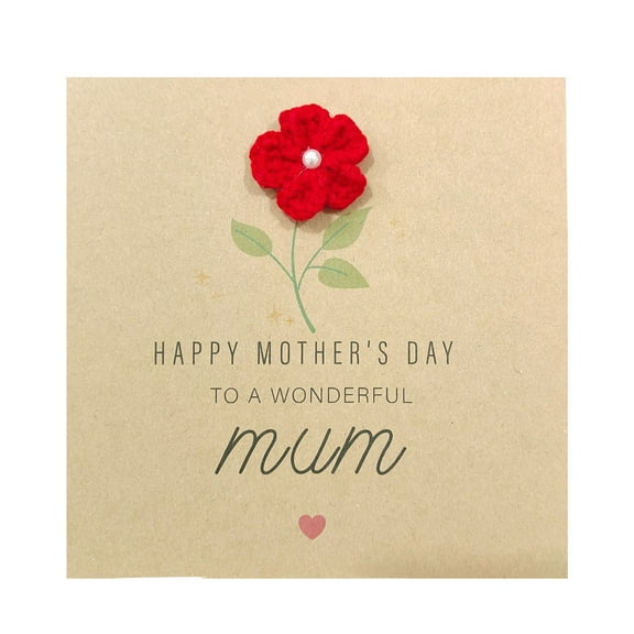 YWIYIUD 1PC Crochet Flower Birthday Card for Women, Handmade 3D Floral Greeting Card with Knitted Flower for Mom Wife Daughter Friend, Mother's Day Birthday Anniversary Greeting Card 6inch