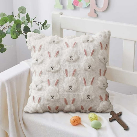 YWIYIUD 1PC Easter Eggs Embroidered Throw Pillow Covers 18x18 inches Velvet Spring Pillow Covers for Couch Bedroom Decorations Plush Eggs Pillowcases for Farmhouse Home Holiday Decorations