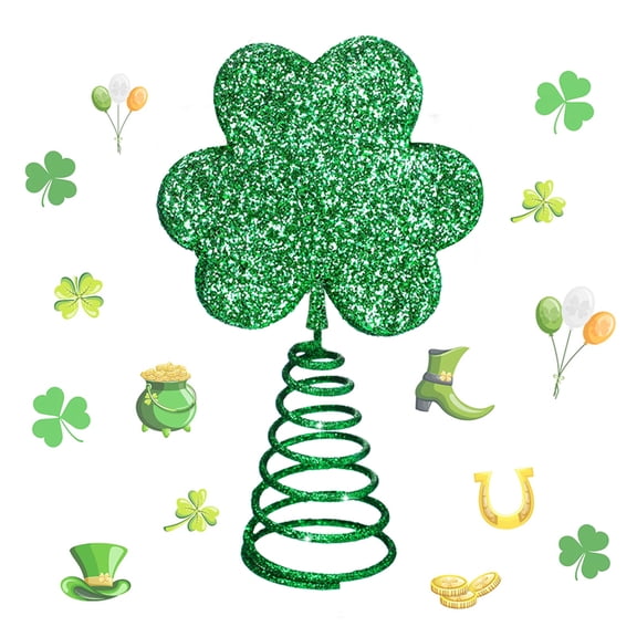 YWIYIUD 1PC St Patrick's Day Mini Tree Topper Tree Topper Green Metal Glitter Holidays Ornament for Festival Decorations Tabletop Ornament Decoration for Holiday Party Decor 8inch