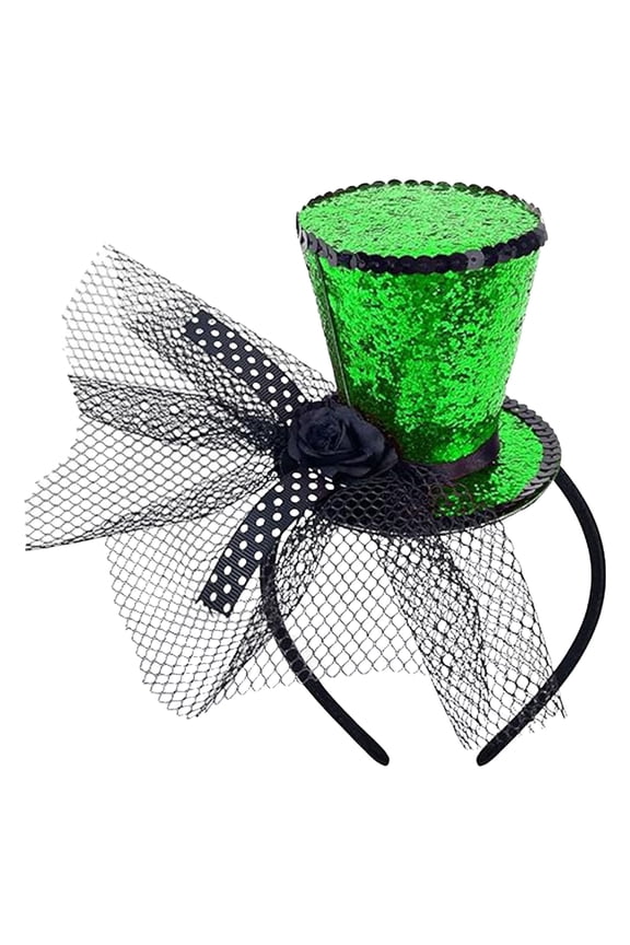 1PC St. Patrick's Day Sequin Mini Top Hat Headband, Flower Sequins Hair Hoops Bands Fascinator Headpiece Hairband Women Holiday Festival Birthday Tea Party Accessories