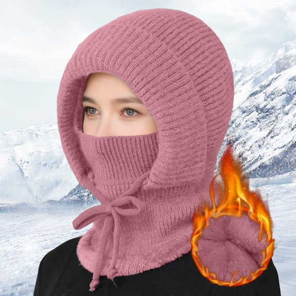 YWIYIUD 1PC Women's Winter Hat with Scarf Outdoors Windproof Scarf Hat Knit Warm Plush-Lined Hood Hats, Scarf Hat for Outdoor Sports, Cold Weather Riding Cap, Thermal Ear Hooded Hat
