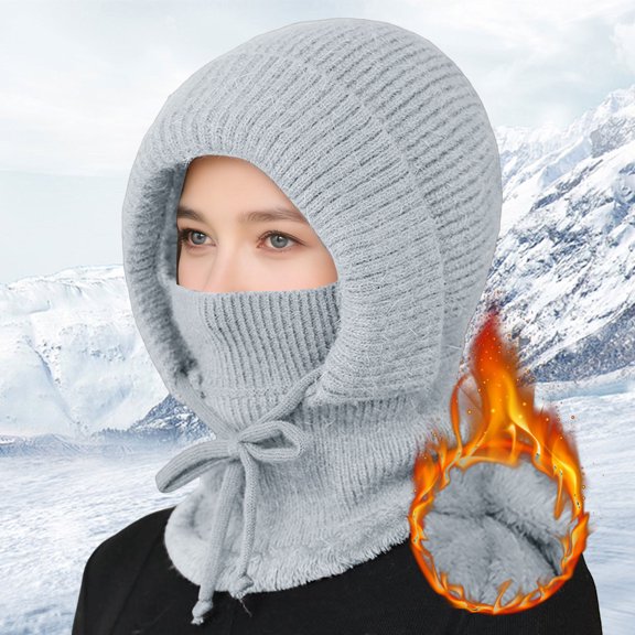YWIYIUD 1PC Women's Winter Hat with Scarf Outdoors Windproof Scarf Hat Knit Warm Plush-Lined Hood Hats, Scarf Hat for Outdoor Sports, Cold Weather Riding Cap, Thermal Ear Hooded Hat