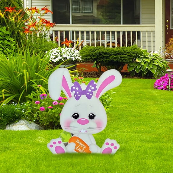 YWIYIUD 1PCS Cute EasterBunny Garden Stake Wooden BunnyDecorative Garden Stakes Easter Decorations Welcome Signs Rabbits Happy Easter Spring Decor for Outdoor Festival Home Party Supplies