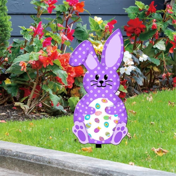 YWIYIUD 1PCS Easter BunnyEgg Garden Stake 2D AcrylicBunny Decorative Garden Stakes Easter Decorations Welcome Signs Rabbits Happy Easter Spring Decor for Outdoor Festival Home Party Supplies
