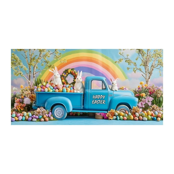 YWIYIUD 1PCS Happy Easter Garage Door Decorations Funny Rabbit Easter Egg Decorations Garage Door Cover, Happy NewYear Spring Hanging Banner for Home,Outdoor,Indoor,Party 7.9x6.9 FT