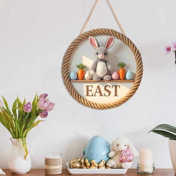 YWIYIUD 1PCS Happy Easter Wooden Hanging Sign Cute BunnyEgg Flowers Design Holiday Farmhouse Door Decorations Wall Sign for Kitchen,Dining Room,Home Spring Easter Decorations