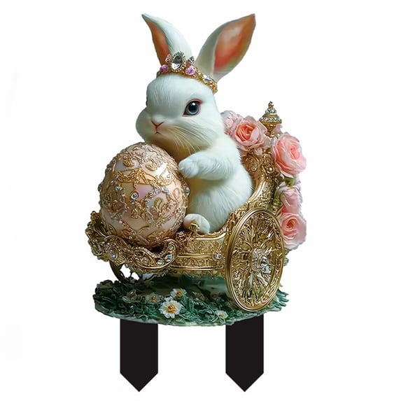 YWIYIUD 1PCS Vintage Easter BunnyEgg Garden Stake 2D AcrylicBunny Decorative Garden Stakes Easter Decorations Welcome Signs Rabbits Happy Easter Spring Decor for Outdoor Festival Home Party Supplies