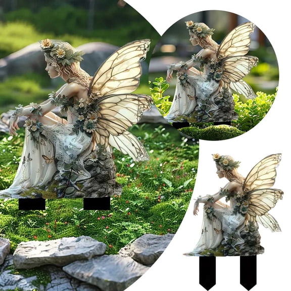 YWIYIUD 1PCSCreativeFairy Garden Stakes Flat Decor 2D Acrylic ElfFairy Garden Accessories Statue Ornaments for Indoor OutdoorPlants Yard Decor,Festival Outdoor Home Garden Party Supplies