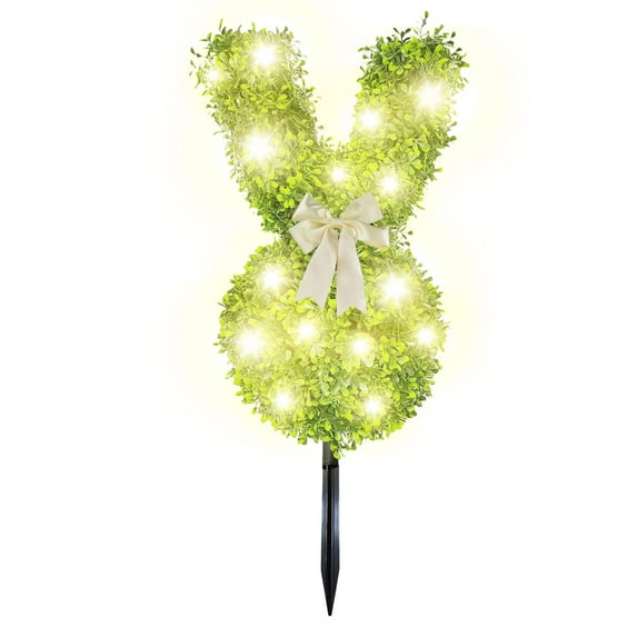 YWIYIUD 27.6inch Artificial Sparkling Light Rabbit-Shaped Topiary Tree with Boxwood Tree Decoration, Artificial Rabbit Potted for Indoor and Outdoor Easter Holiday Garden Porch Decor 1PC