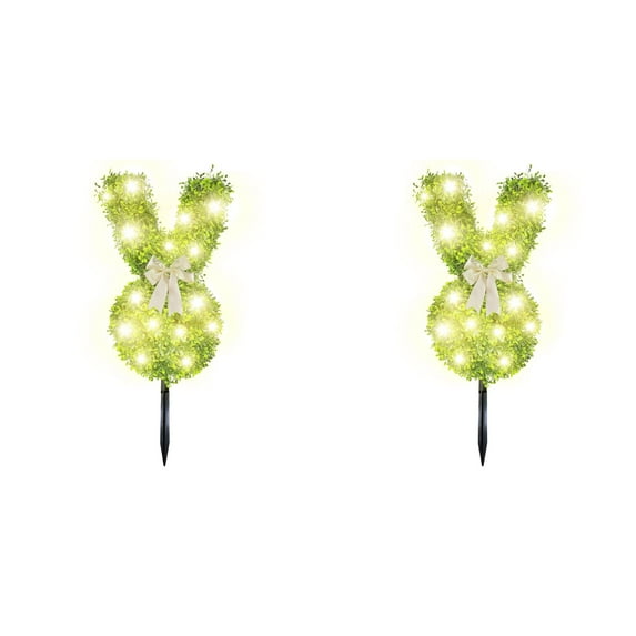 YWIYIUD 27.6inch Artificial Sparkling Light Rabbit-Shaped Topiary Tree with Boxwood Tree Decoration, Artificial Rabbit Potted for Indoor and Outdoor Easter Holiday Garden Porch Decor 2PCS