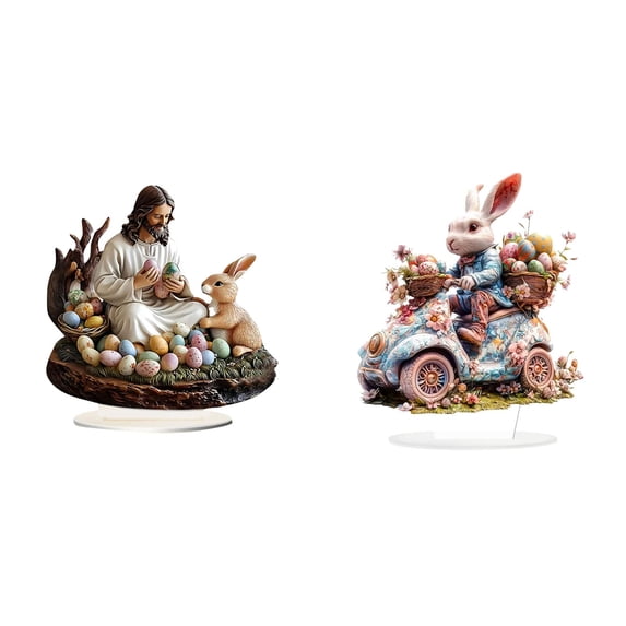 YWIYIUD 2PCS Easter Decorations Easter Rabbit Tabletop Ornament,Spring Fashion Decorative Sculpture Figurine 2D Acrylic for Home Kitchen Easter Party,Birthday Gifts for Women