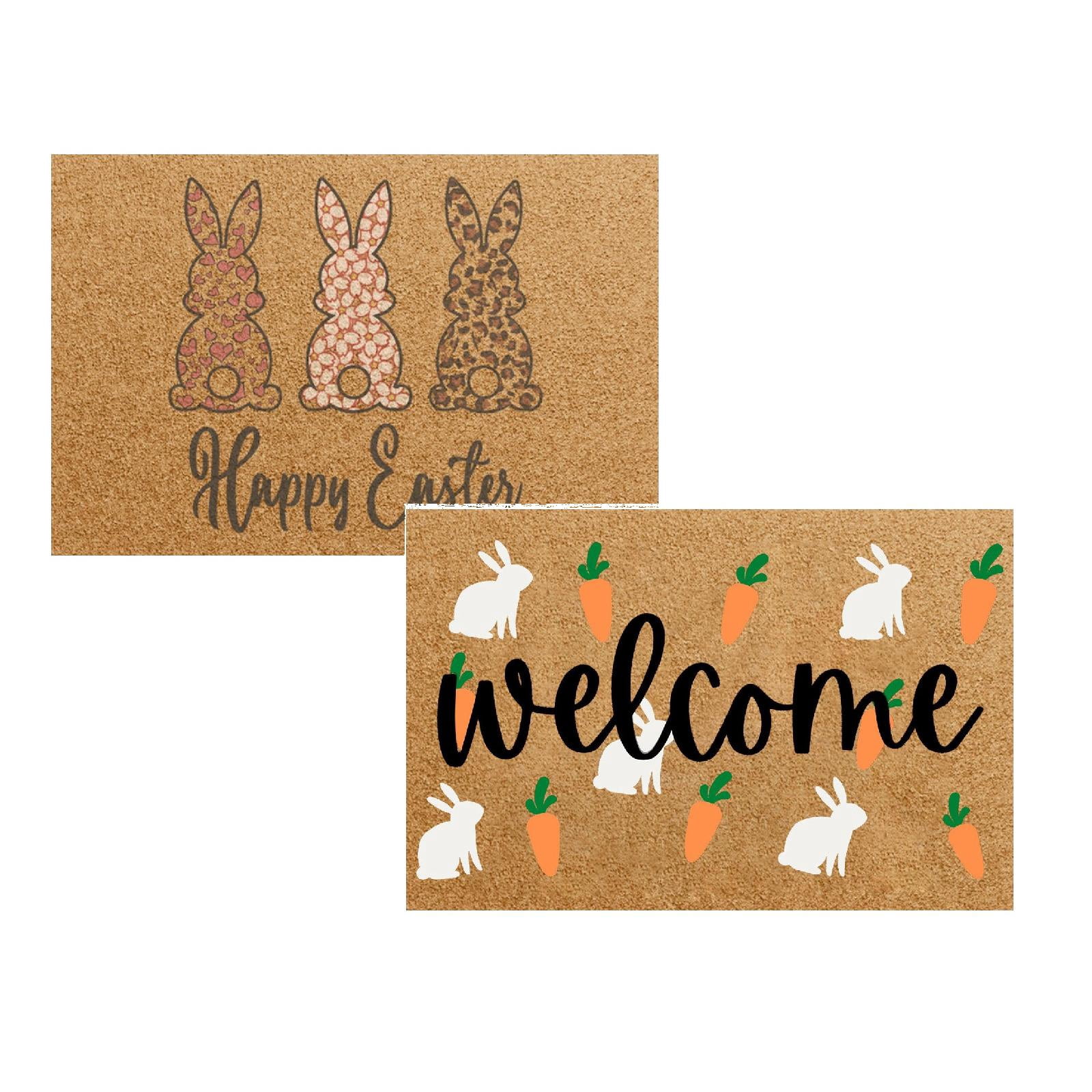 YWIYIUD 2PCS Easter Welcome Doormat for Outdoor Entrance Mats Holiday Mats Welcome Door Mats Polyester Door Mats Doormat Home Decoration 16x24inch