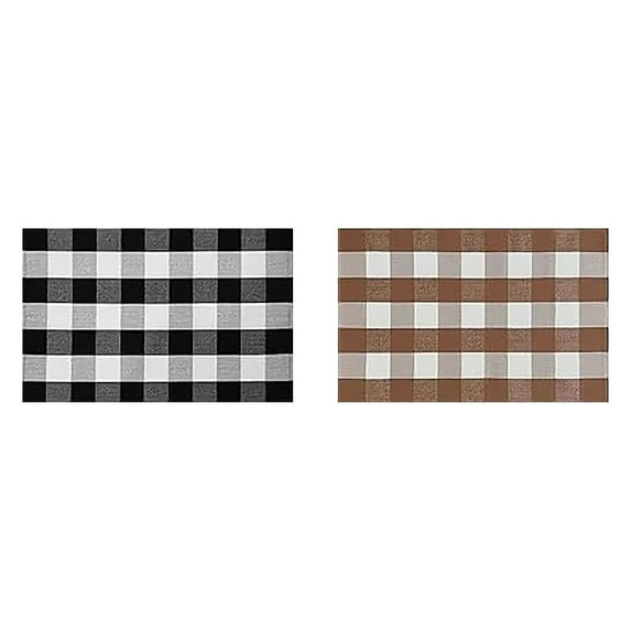 YWIYIUD 2PCS Front Door Mat Christmas Plaid Outdoor Rug, 16 x 24 Inch Checkered Rug Farmhouse Fall Front Porch Rug Decor Cotton Woven Washable Layered Door Mats Christmas Decorations