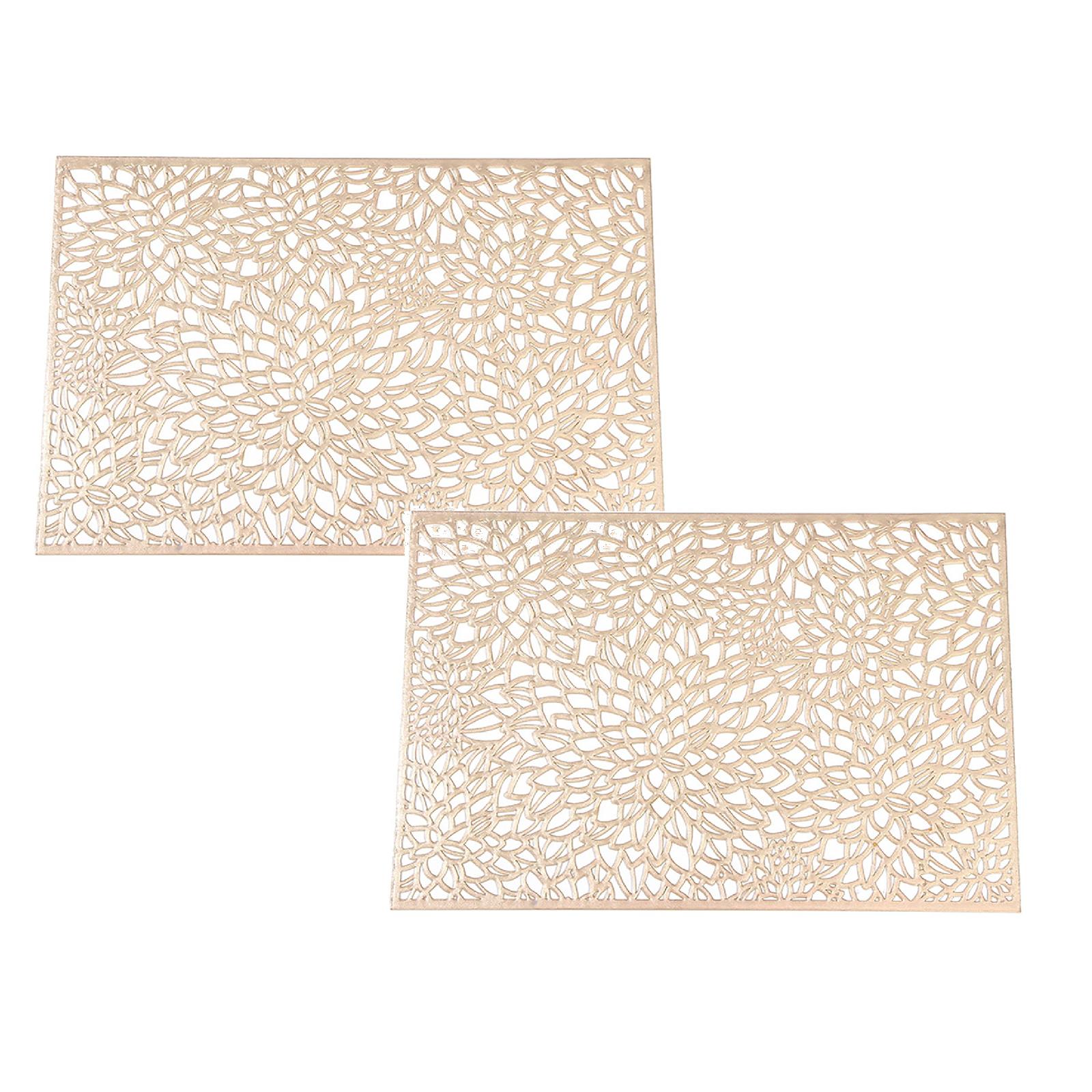 YWIYIUD 2PCS Gold Hollowed Out Flower Placemats Wipeable Washable Place Mats Nonslip Dining Table Mats Centerpiece Mats for Modern Dining Table Dector Wedding Holiday Party Festival 12x18Inch