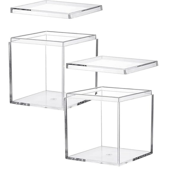 YWIYIUD 2PCS Small Acrylic Box, Clear Plastic Boxes, Small Acrylic Box with Lid, Square Cube Storage Containers Display Small Acrylic Square Storage Box 2.5x2.5x2.5 Inches