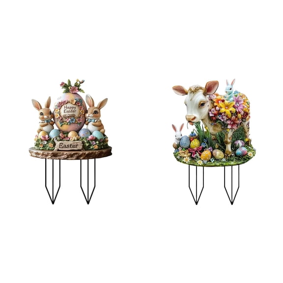 YWIYIUD 2PCS Vintage Easter Yard Sign Outdoor Decorations Happy Easter RabbitEgg Yard Signs with Stakes Home Garden Decor for Spring Yard Party Outside Supplies