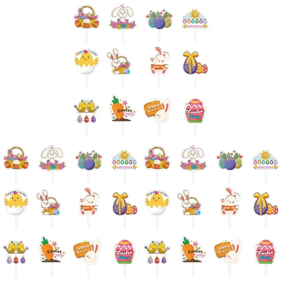 YWIYIUD 36PCS Easter Cupcake Toppers Egg Rabbit Chicks Carrot Pattern Cupcake Toppers for Easter Birthday Spring Theme Party Supplies Cake Decoration Easter Party Cake Flag Supplies 2inch